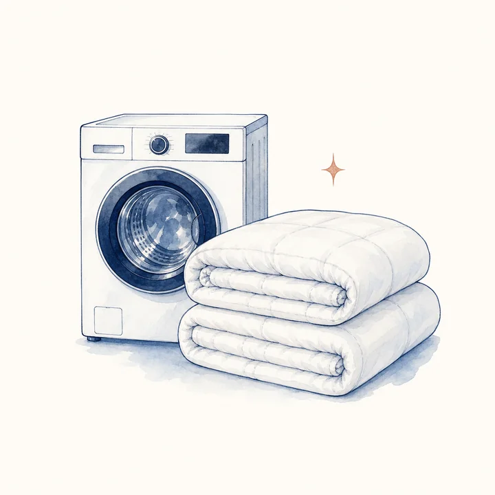Compact dorm comforter entering a shared washer with free drum room